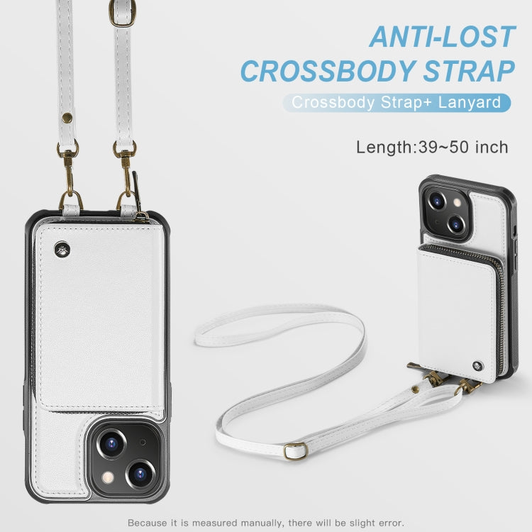 For iPhone 15 JEEHOOD C22 Series Zipper Wallet Leather Phone Case with Dual Lanyard(White) - iPhone 15 Cases by JEEHOOD | Online Shopping UK | buy2fix