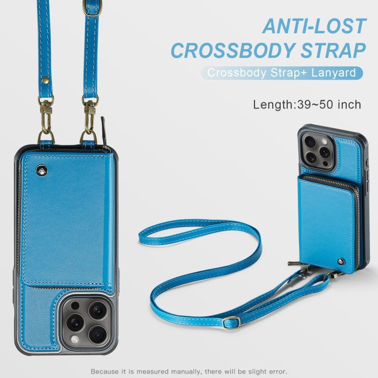 For iPhone 16 Pro Max JEEHOOD C22 Series Zipper Wallet Leather Phone Case with Dual Lanyard(Blue) by JEEHOOD
