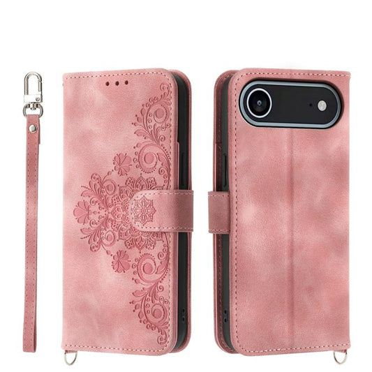 For iPhone Air Skin-feel Flowers Embossed Wallet Leather Phone Case(Pink) - iPhone Air Cases by buy2fix | Online Shopping UK | buy2fix