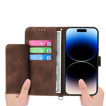 For iPhone Air Skin-feel Flowers Embossed Wallet Leather Phone Case(Brown) - iPhone Air Cases by buy2fix | Online Shopping UK | buy2fix