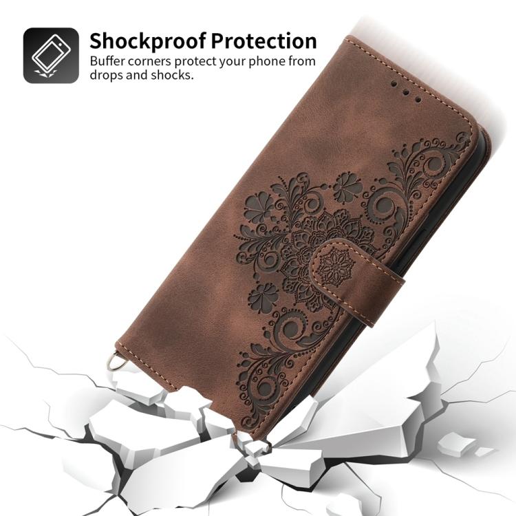 For iPhone Air Skin-feel Flowers Embossed Wallet Leather Phone Case(Brown) - iPhone Air Cases by buy2fix | Online Shopping UK | buy2fix
