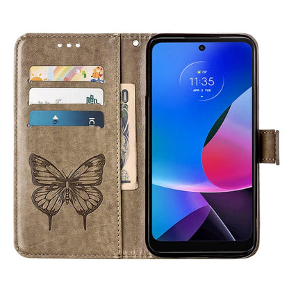 For Motorola Moto G Play 4G 2024 Embossed Butterfly Leather Phone Case(Grey) - Motorola Cases by buy2fix | Online Shopping UK | buy2fix