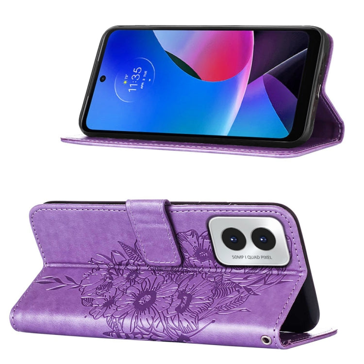 For Motorola Moto G Play 4G 2024 Embossed Butterfly Leather Phone Case(Purple) - Motorola Cases by buy2fix | Online Shopping UK | buy2fix