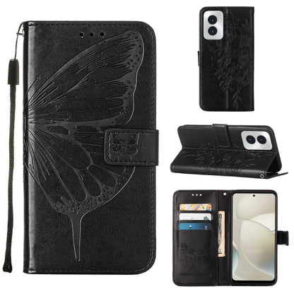 For Motorola Moto G Power 5G 2024 Embossed Butterfly Leather Phone Case(Black) - Motorola Cases by buy2fix | Online Shopping UK | buy2fix