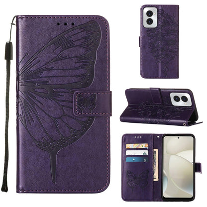 For Motorola Moto G Power 5G 2024 Embossed Butterfly Leather Phone Case(Dark Purple) - Motorola Cases by buy2fix | Online Shopping UK | buy2fix