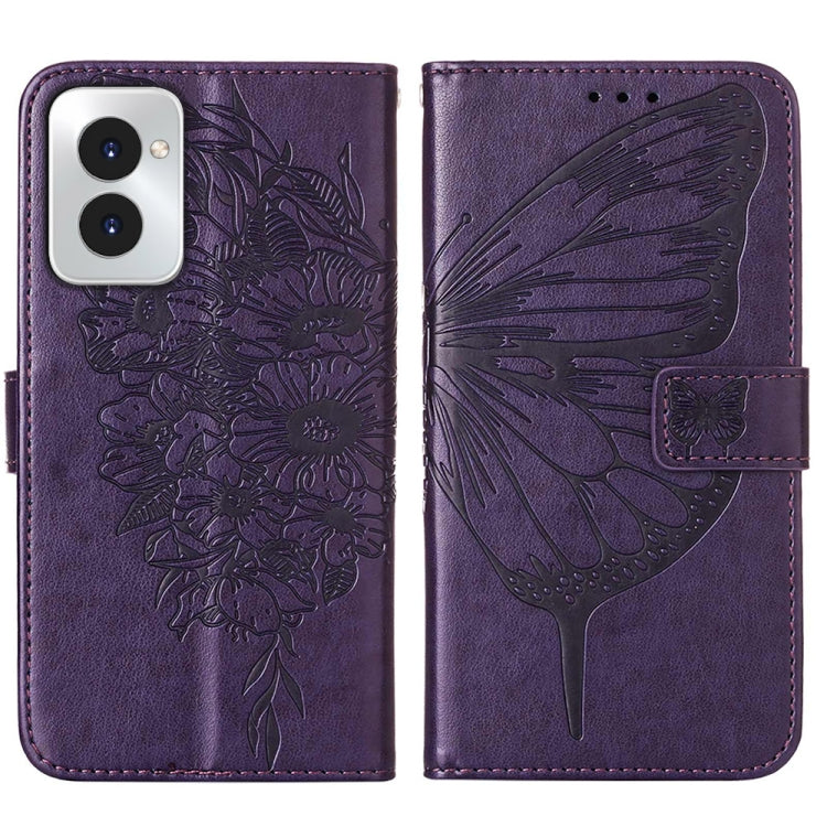 For Motorola Moto G Power 5G 2024 Embossed Butterfly Leather Phone Case(Dark Purple) - Motorola Cases by buy2fix | Online Shopping UK | buy2fix