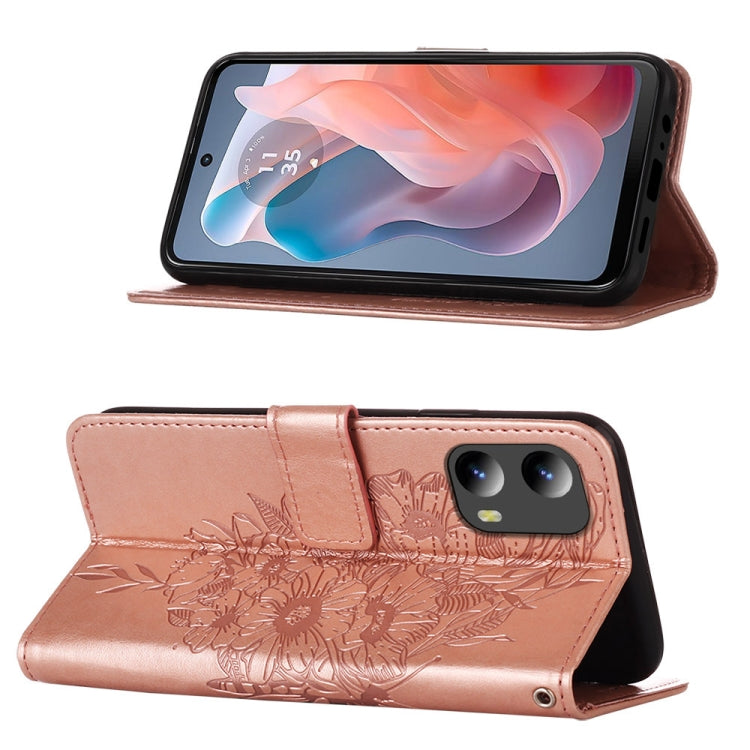 For Motorola Moto G Play 5G 2024 Embossed Butterfly Leather Phone Case(Rose Gold) - Motorola Cases by buy2fix | Online Shopping UK | buy2fix