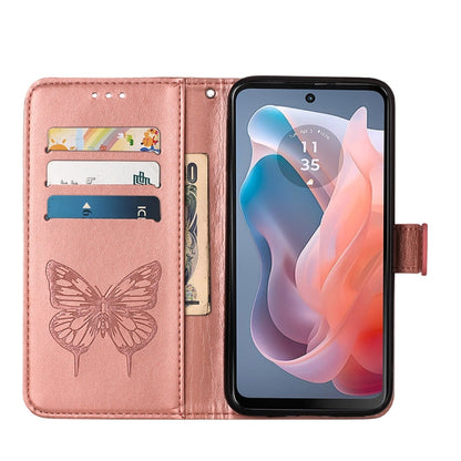 For Motorola Moto G Play 5G 2024 Embossed Butterfly Leather Phone Case(Rose Gold) - Motorola Cases by buy2fix | Online Shopping UK | buy2fix