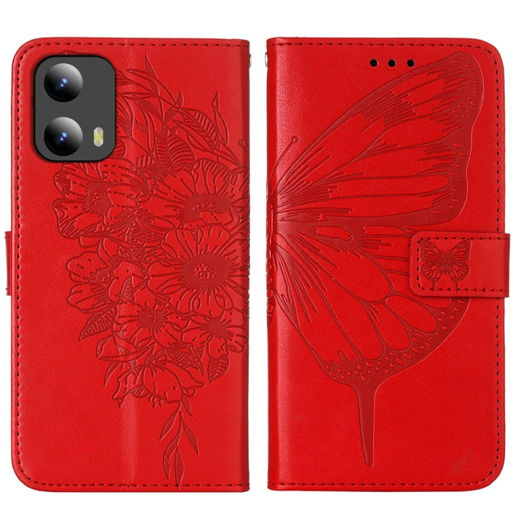 For Motorola Moto G Play 5G 2024 Embossed Butterfly Leather Phone Case(Red) - Motorola Cases by buy2fix | Online Shopping UK | buy2fix