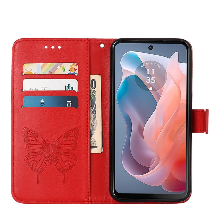 For Motorola Moto G Play 5G 2024 Embossed Butterfly Leather Phone Case(Red) - Motorola Cases by buy2fix | Online Shopping UK | buy2fix