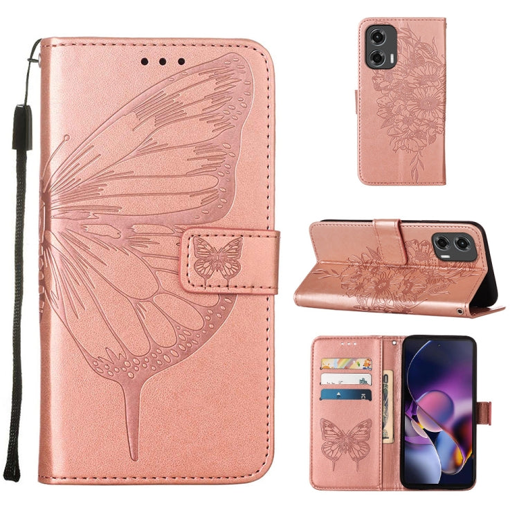 For Motorola Moto G Stylus 5G 2024 Embossed Butterfly Leather Phone Case(Rose Gold) - Motorola Cases by buy2fix | Online Shopping UK | buy2fix