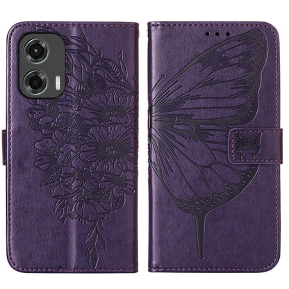 For Motorola Moto G Stylus 5G 2024 Embossed Butterfly Leather Phone Case(Dark Purple) - Motorola Cases by buy2fix | Online Shopping UK | buy2fix