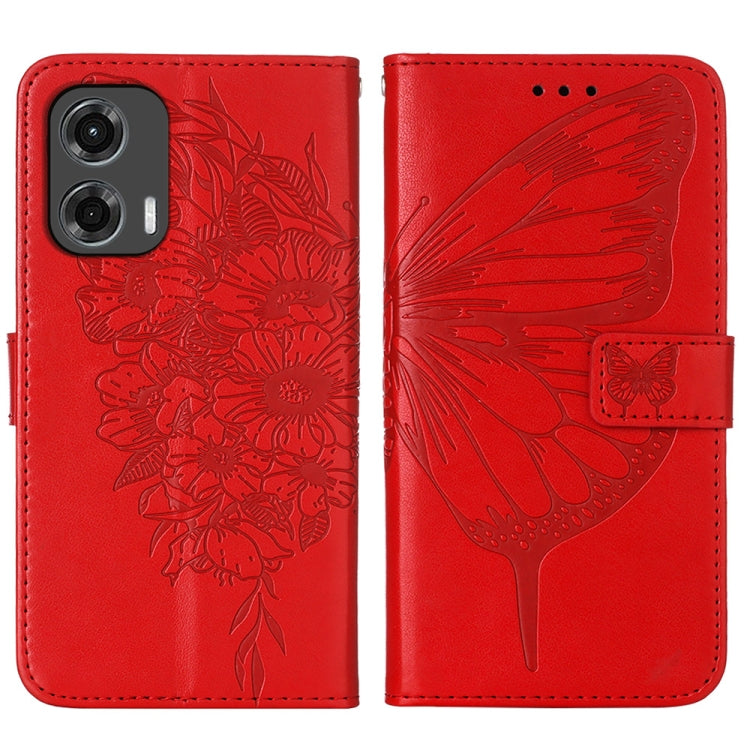 For Motorola Moto G Stylus 5G 2024 Embossed Butterfly Leather Phone Case(Red) - Motorola Cases by buy2fix | Online Shopping UK | buy2fix