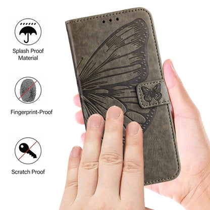 For Motorola Edge 50 Pro Embossed Butterfly Leather Phone Case(Grey) - Motorola Cases by buy2fix | Online Shopping UK | buy2fix