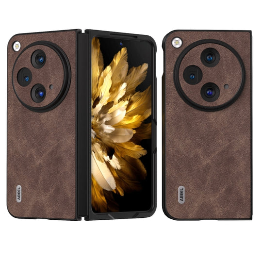 For OPPO Find N3 ABEEL PU Leather Black Edge Phone Case(Coffee)