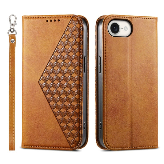 For iPhone SE 2024 Cubic Grid Calf Texture Magnetic Leather Phone Case(Yellow) - More iPhone Cases by buy2fix | Online Shopping UK | buy2fix