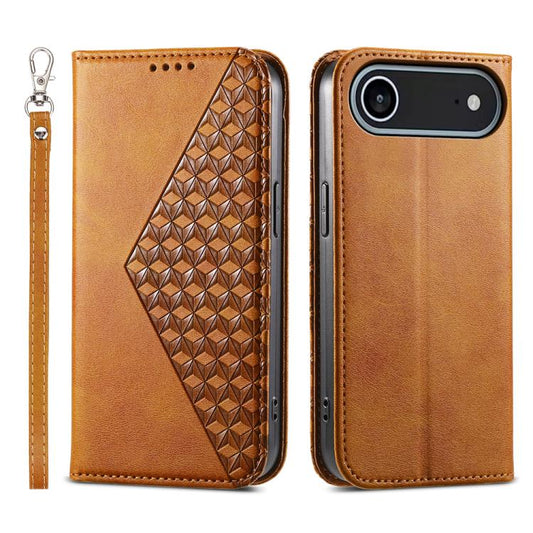 For iPhone Air Cubic Grid Calf Texture Magnetic Leather Phone Case(Yellow) - iPhone Air Cases by buy2fix | Online Shopping UK | buy2fix
