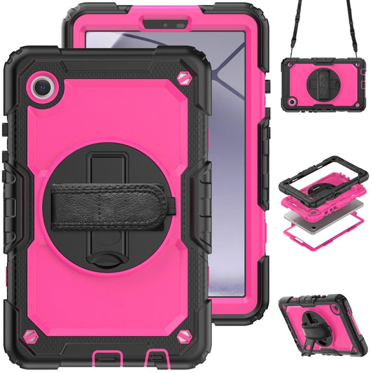 For Samsung Galaxy Tab A9 Silicone + PC Tablet Case with Shoulder Strap(Black+Rose Red) - Galaxy Tab A9 by buy2fix | Online Shopping UK | buy2fix