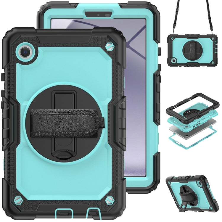 For Samsung Galaxy Tab A9 Silicone + PC Tablet Case with Shoulder Strap(Black+Light Blue) - Galaxy Tab A9 by buy2fix | Online Shopping UK | buy2fix