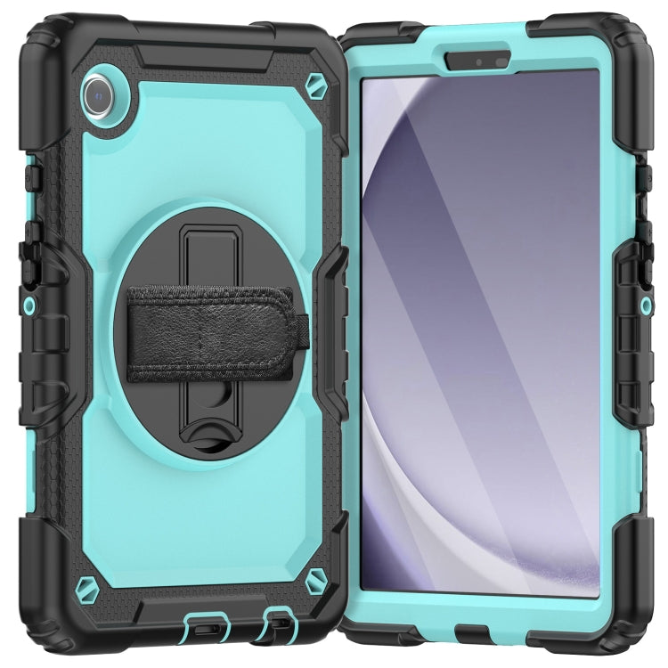 For Samsung Galaxy Tab A9 Silicone + PC Tablet Case with Shoulder Strap(Black+Light Blue) - Galaxy Tab A9 by buy2fix | Online Shopping UK | buy2fix