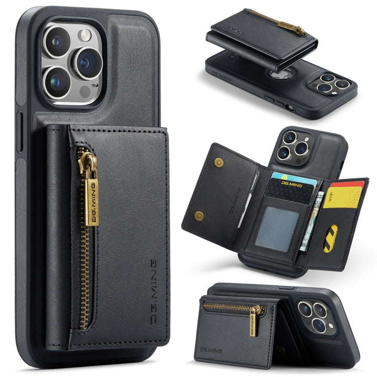 For iPhone 14 Pro Max DG.MING M5 Series Zip RFID Multi Card Detachable Leather Phone Case(Black) by DG.MING