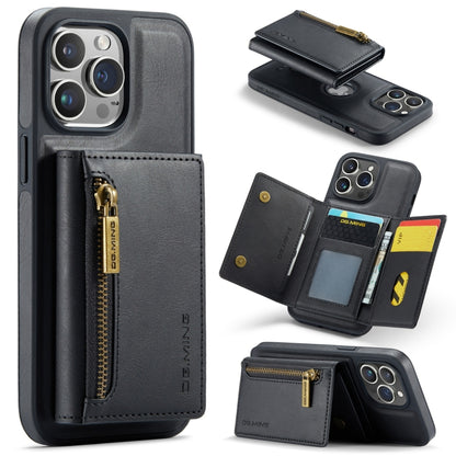 For iPhone 14 Pro Max DG.MING M5 Series Zip RFID Multi Card Detachable Leather Phone Case(Black) by DG.MING