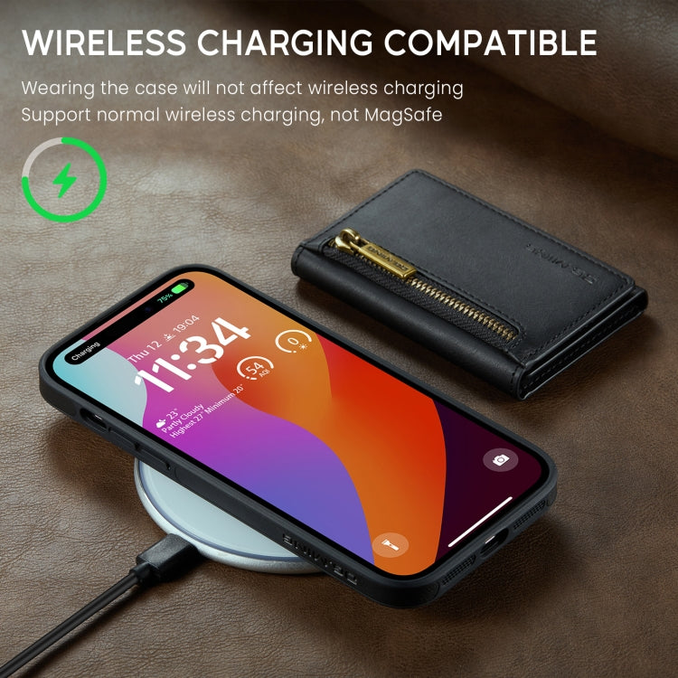 For iPhone 14 Pro Max DG.MING M5 Series Zip RFID Multi Card Detachable Leather Phone Case(Black) by DG.MING