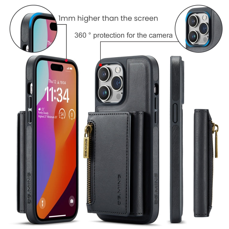 For iPhone 14 Pro Max DG.MING M5 Series Zip RFID Multi Card Detachable Leather Phone Case(Black) by DG.MING