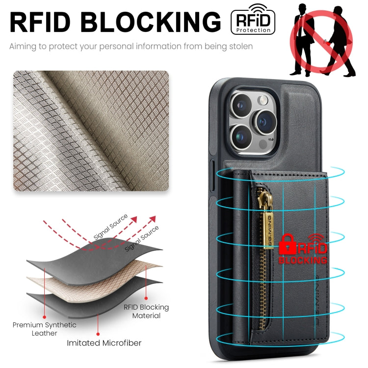 For iPhone 14 Pro Max DG.MING M5 Series Zip RFID Multi Card Detachable Leather Phone Case(Black) by DG.MING