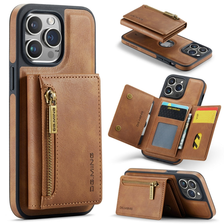 For iPhone 14 Pro Max DG.MING M5 Series Zip RFID Multi Card Detachable Leather Phone Case(Brown) by DG.MING