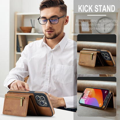 For iPhone 14 Pro Max DG.MING M5 Series Zip RFID Multi Card Detachable Leather Phone Case(Brown) by DG.MING