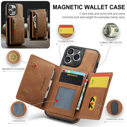 For iPhone 14 Pro Max DG.MING M5 Series Zip RFID Multi Card Detachable Leather Phone Case(Brown) by DG.MING