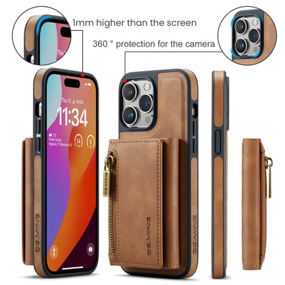 For iPhone 14 Pro Max DG.MING M5 Series Zip RFID Multi Card Detachable Leather Phone Case(Brown) by DG.MING