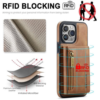 For iPhone 14 Pro Max DG.MING M5 Series Zip RFID Multi Card Detachable Leather Phone Case(Brown) by DG.MING