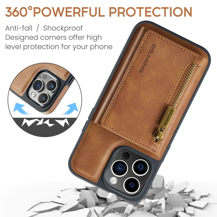 For iPhone 14 Pro Max DG.MING M5 Series Zip RFID Multi Card Detachable Leather Phone Case(Brown) by DG.MING
