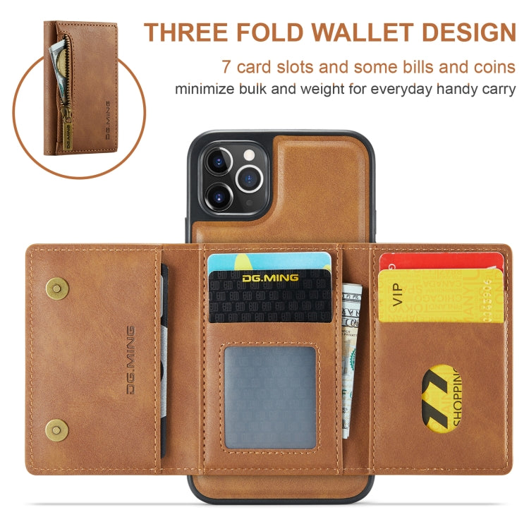 For iPhone 11 Pro Max DG.MING M5 Series Zip RFID Multi Card Detachable Leather Phone Case(Brown) by DG.MING