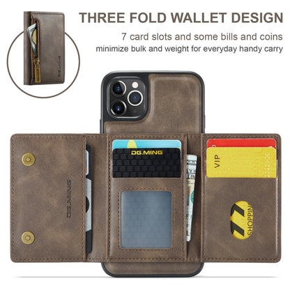 For iPhone 11 Pro Max DG.MING M5 Series Zip RFID Multi Card Detachable Leather Phone Case(Coffee) by DG.MING