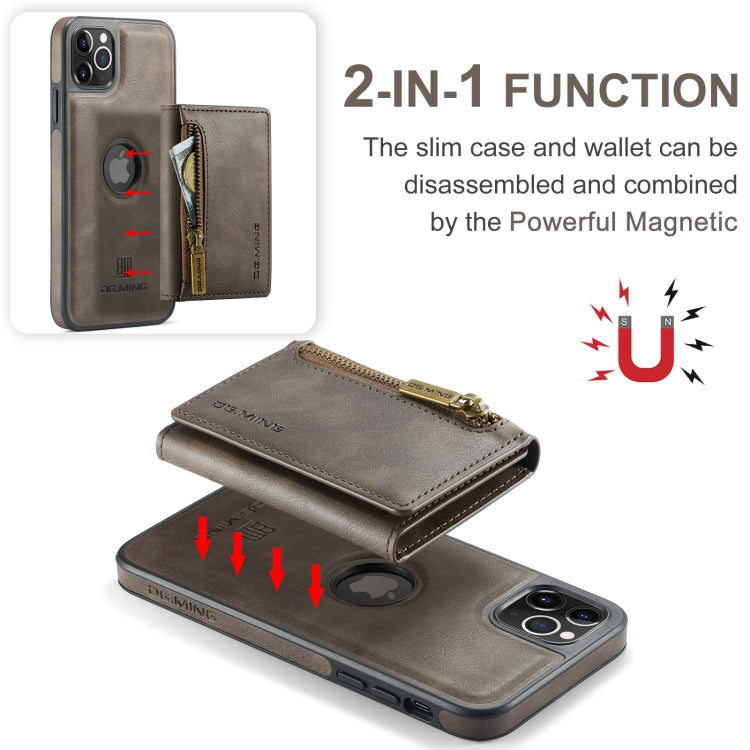 For iPhone 11 Pro Max DG.MING M5 Series Zip RFID Multi Card Detachable Leather Phone Case(Coffee) by DG.MING