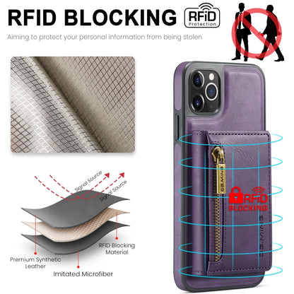 For iPhone 11 Pro Max DG.MING M5 Series Zip RFID Multi Card Detachable Leather Phone Case(Purple) by DG.MING