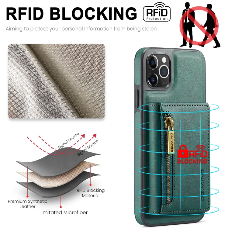For iPhone 11 Pro Max DG.MING M5 Series Zip RFID Multi Card Detachable Leather Phone Case(Green) by DG.MING