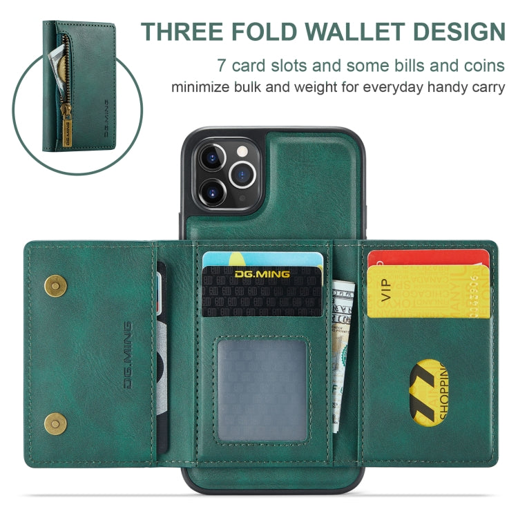 For iPhone 11 Pro Max DG.MING M5 Series Zip RFID Multi Card Detachable Leather Phone Case(Green) by DG.MING