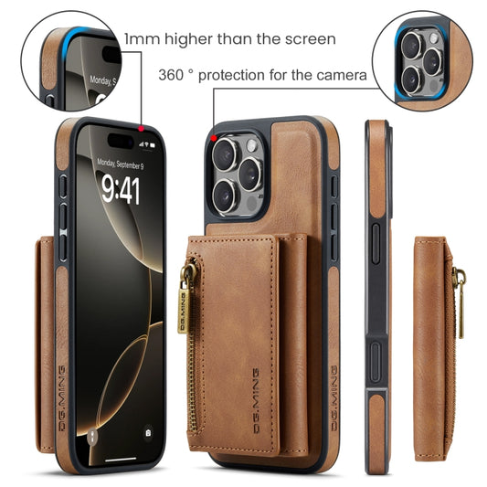 For iPhone 16 Pro Max DG.MING M5 Series Zip RFID Multi Card Detachable Leather Phone Case(Brown) by DG.MING