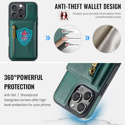 For iPhone 16 Pro DG.MING M5 Series Zip RFID Multi Card Detachable Leather Phone Case(Green) - iPhone 16 Pro Cases by DG.MING | Online Shopping UK | buy2fix