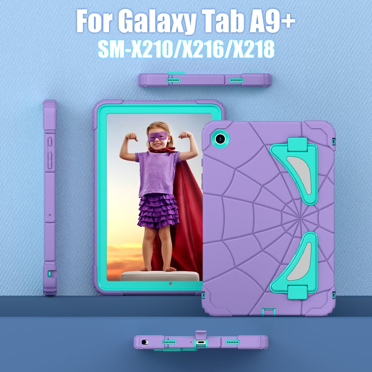 For Samsung Galaxy Tab A11+ / A9+ Spider Silicone Hybrid PC Shockproof Tablet Case(Purple Green) by buy2fix