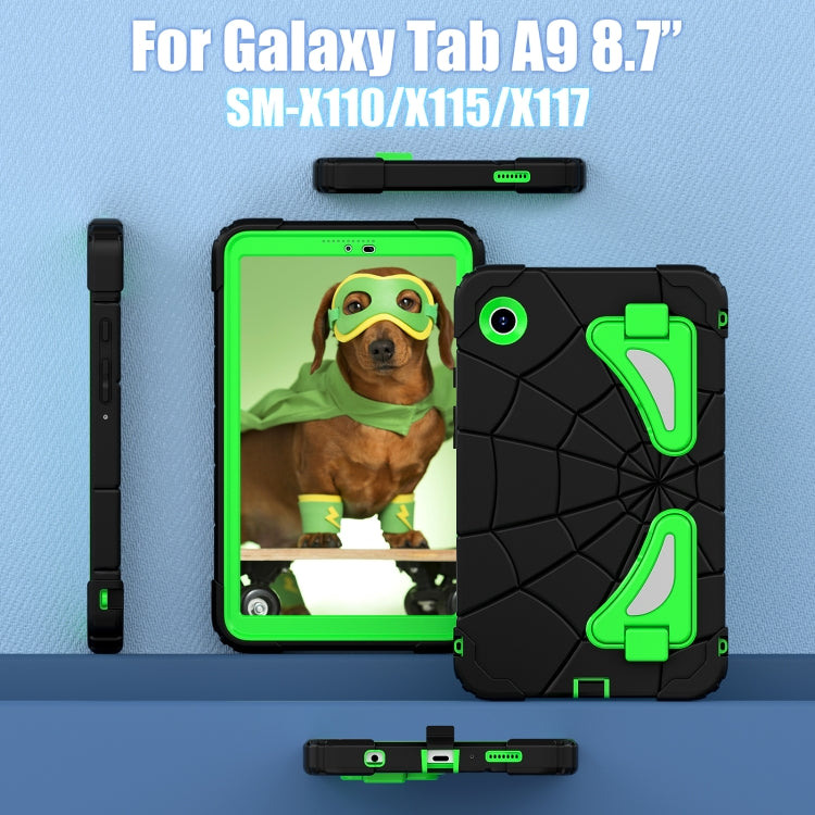 For Samsung Galaxy Tab A9 Spider Silicone Hybrid PC Shockproof Tablet Case(Black Green) by buy2fix