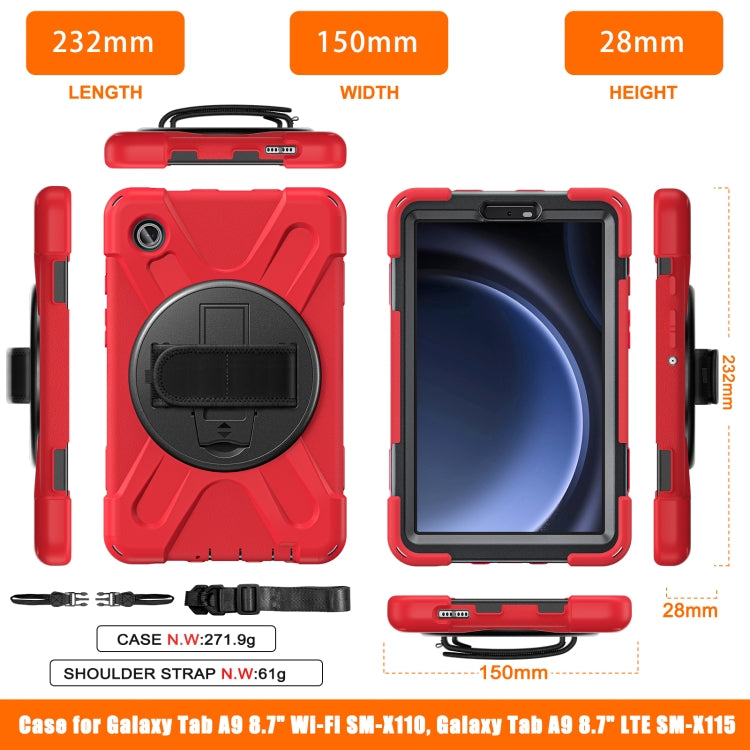 For Samsung Galaxy Tab A9 Rotary Handle Grab TPU + PC Tablet Case(Red) - Galaxy Tab A9 by buy2fix | Online Shopping UK | buy2fix