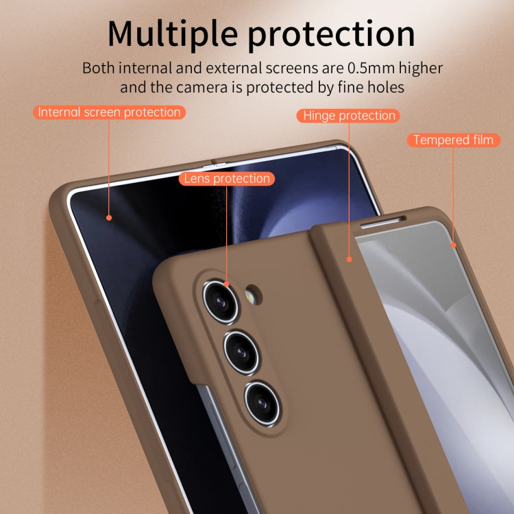 For Samsung Galaxy Z Fold5 Extraordinary Series Hinged Folding Full Phone Case with Pen Slot & Stylus(Coffee) - Galaxy Z Fold5 Cases by buy2fix | Online Shopping UK | buy2fix