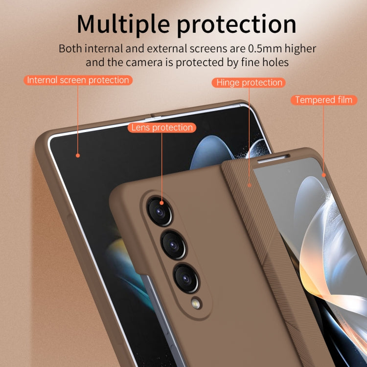For Samsung Galaxy Z Fold4 5G Extraordinary Series Hinged Folding Full Phone Case with Pen Slot & Stylus(Coffee) - Galaxy Z Fold4 5G Cases by buy2fix | Online Shopping UK | buy2fix