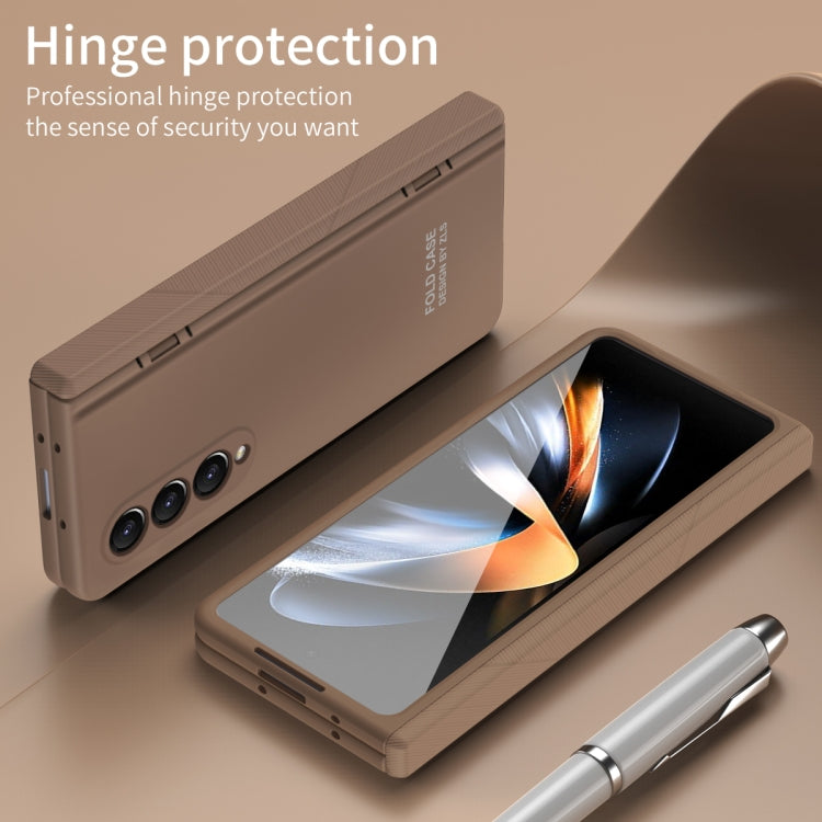 For Samsung Galaxy Z Fold4 5G Extraordinary Series Hinged Folding Full Phone Case with Pen Slot & Stylus(Coffee) - Galaxy Z Fold4 5G Cases by buy2fix | Online Shopping UK | buy2fix