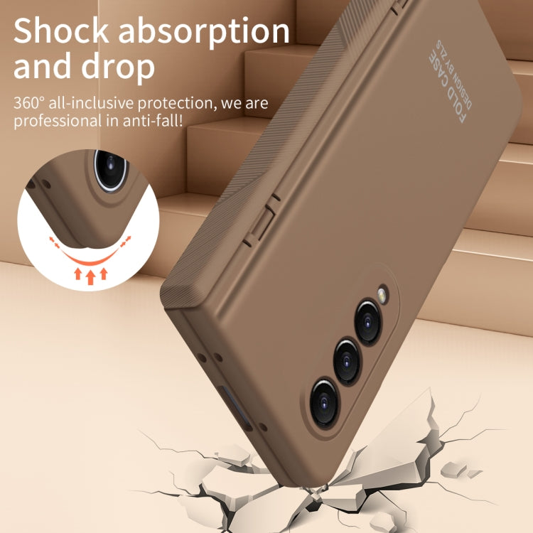 For Samsung Galaxy Z Fold4 5G Extraordinary Series Hinged Folding Full Phone Case with Pen Slot & Stylus(Coffee) - Galaxy Z Fold4 5G Cases by buy2fix | Online Shopping UK | buy2fix